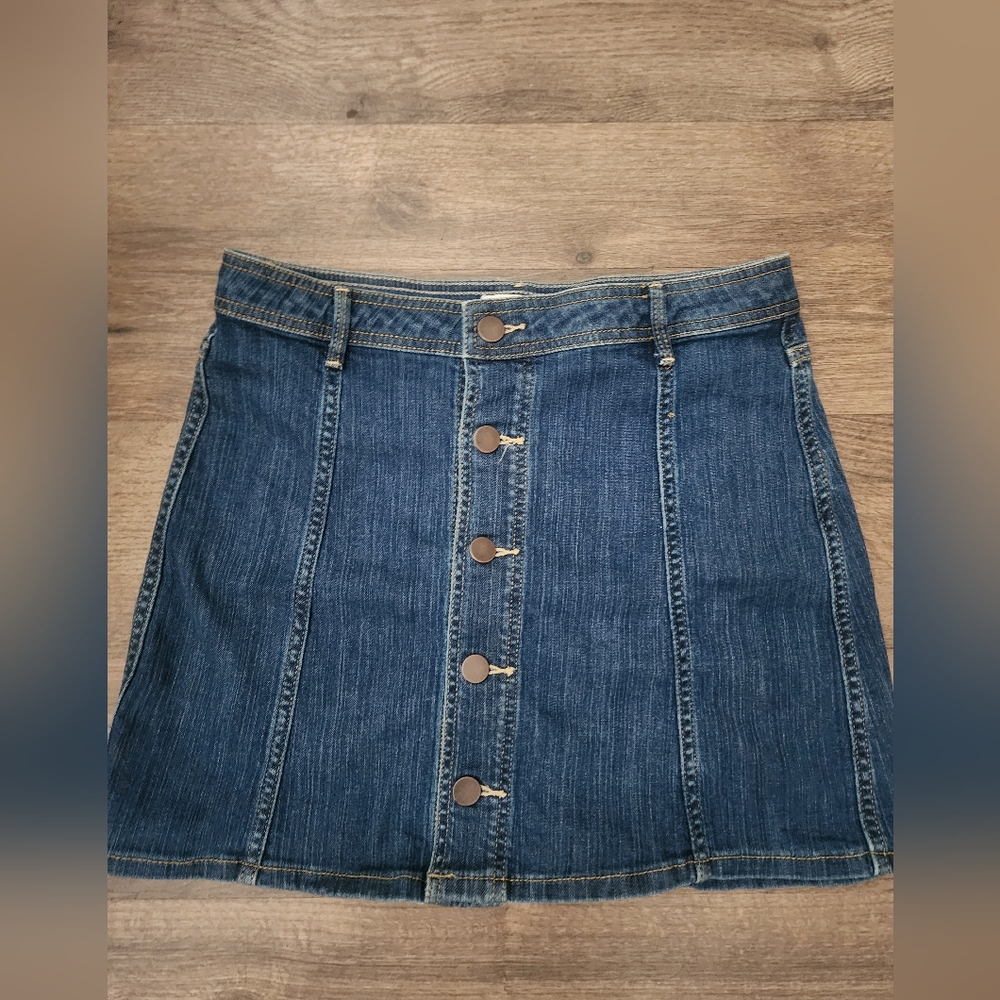 Hinge Blue Denim Mini Skirt with Button Detail